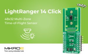 LightRanger 14 Click from MIKROE delivers high-precision distance and depth measurement using direct time-of-flight technology 